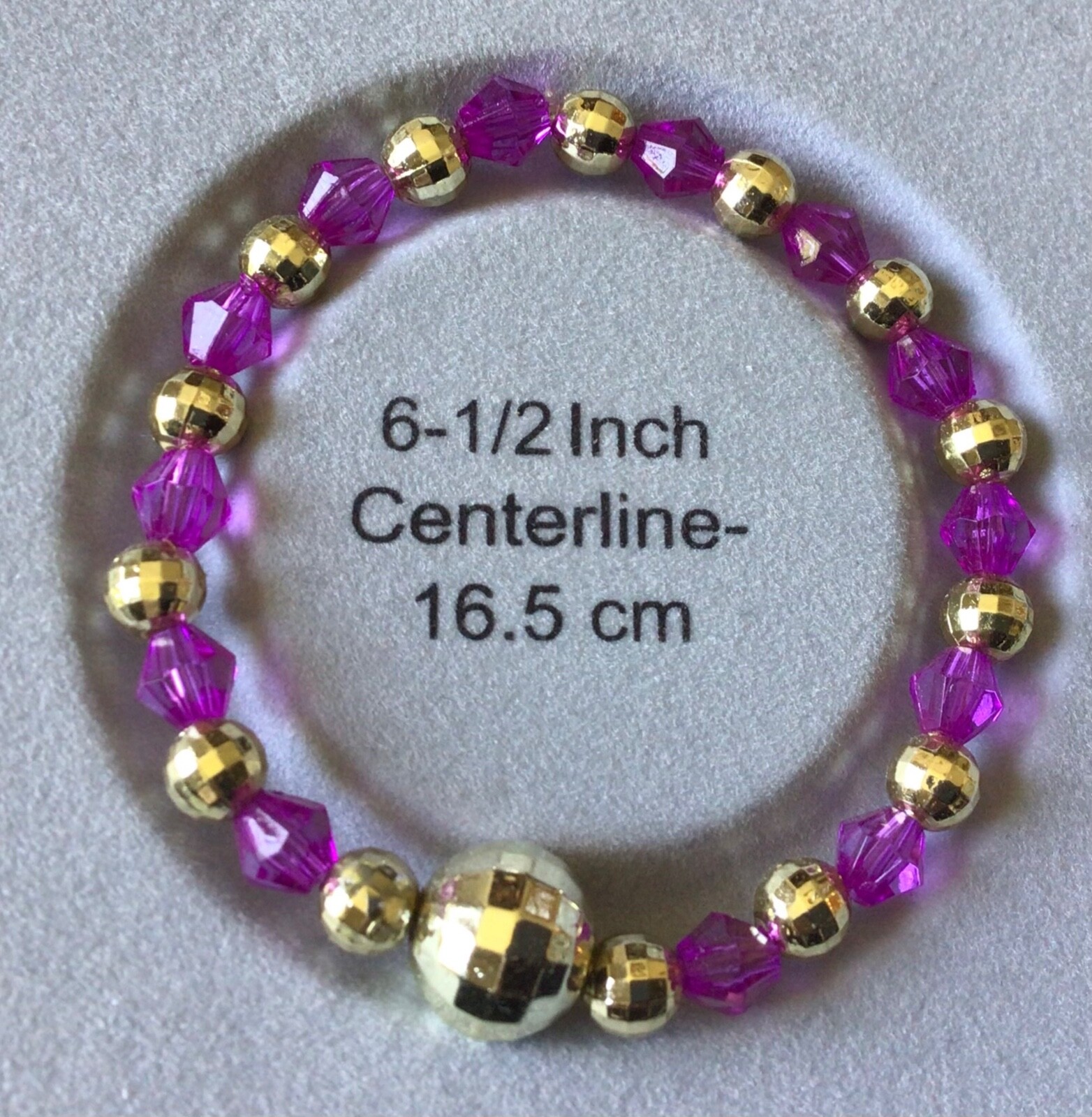 6.5” bracelet light purple and gold tone glass bicone, Made in the USA