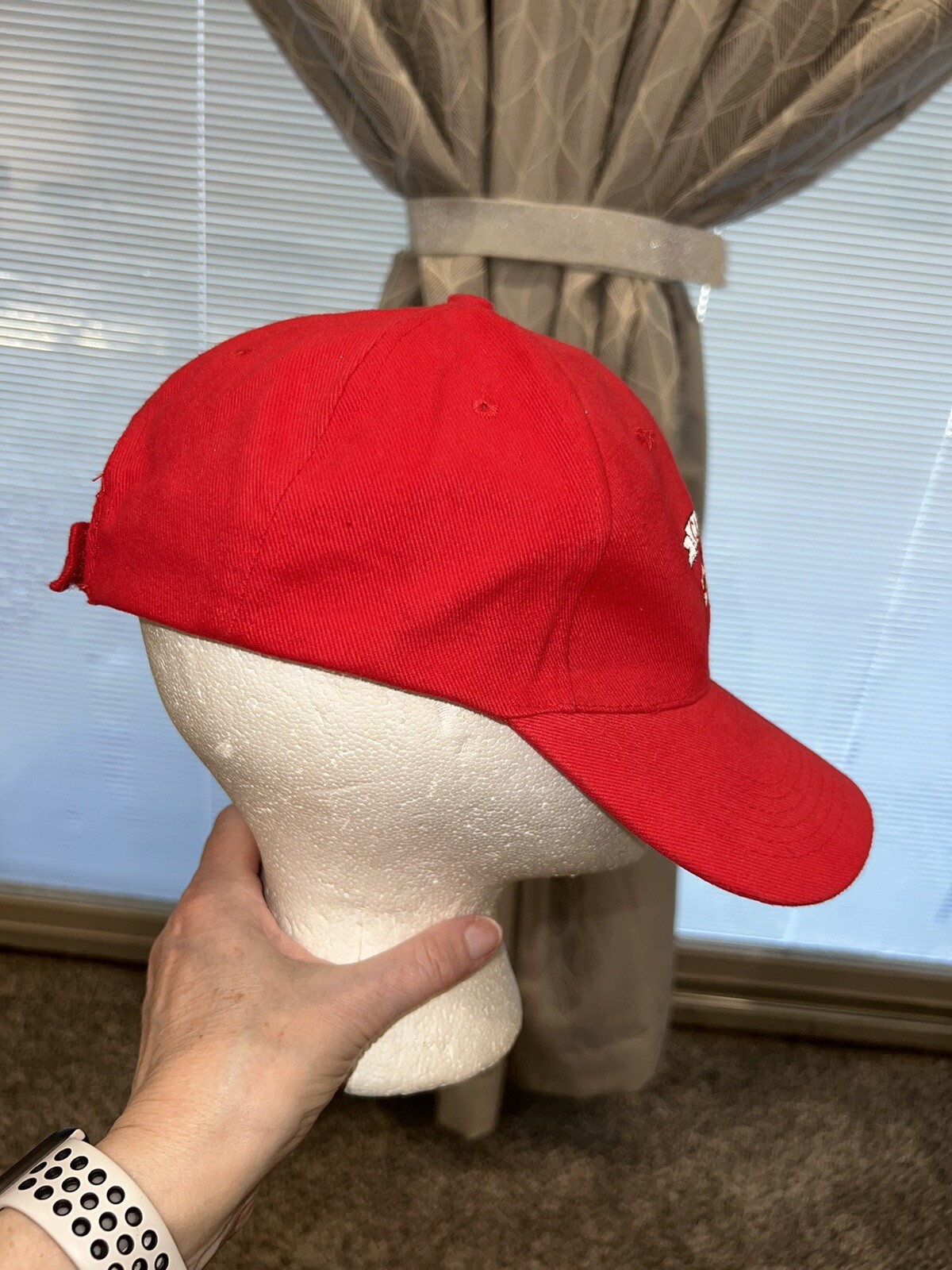 Red Canada hat Cap 2 Red/White Flags with Red Maple Leaves 100% Cotton EUC Adj