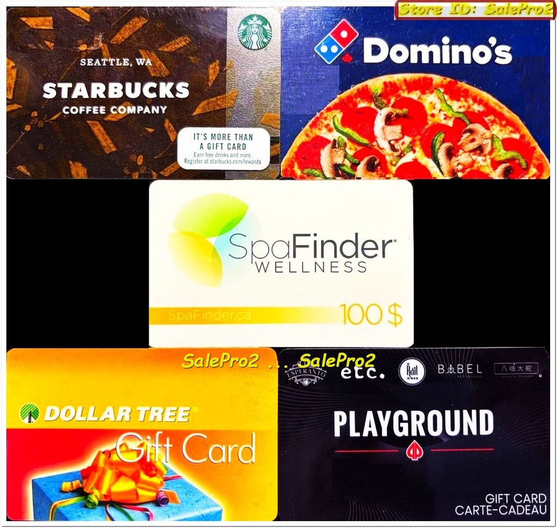 5x STARBUCKS PLAYGROUND CASINO SPA DOMINOS DOLLAR TREE COLLECTIBLE GIFT CARD LOT