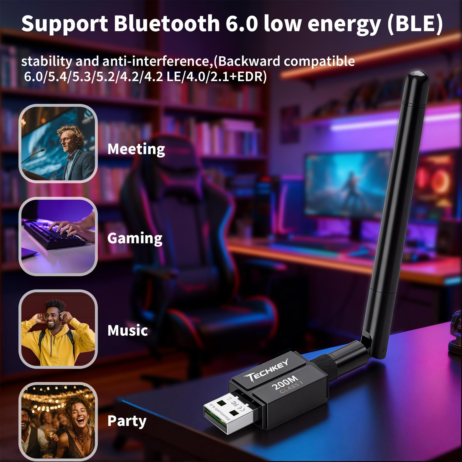 USB Bluetooth 6.0 Adapter for Desktop PC: Plug & Play 600FT Long Range Wireless