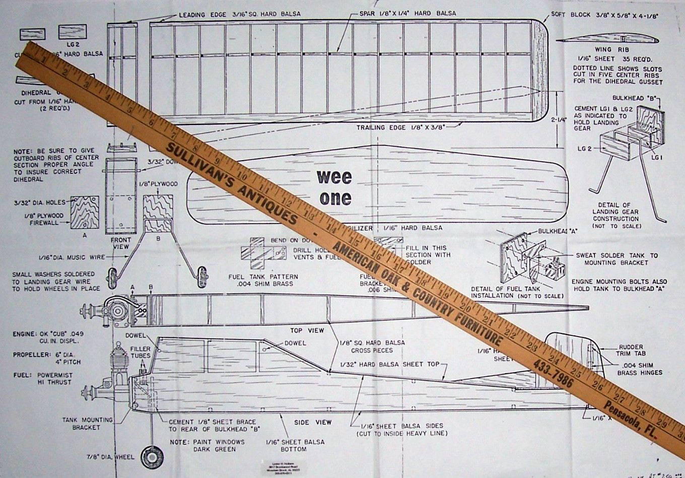 Air Trails WEE ONE PLAN + CONSTRUCTION ARTICLE for 32" 1/2A FF Model Airplane