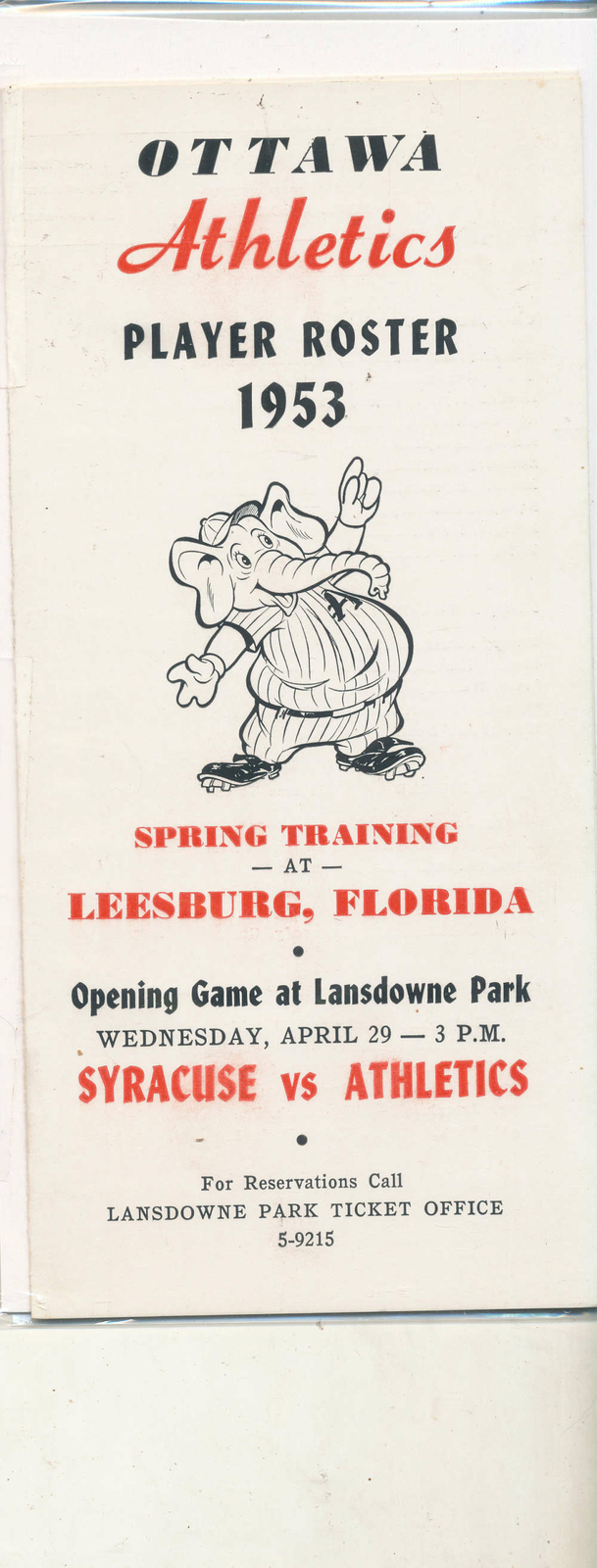 1953 Ottawa Athletics Spring Training Roster em