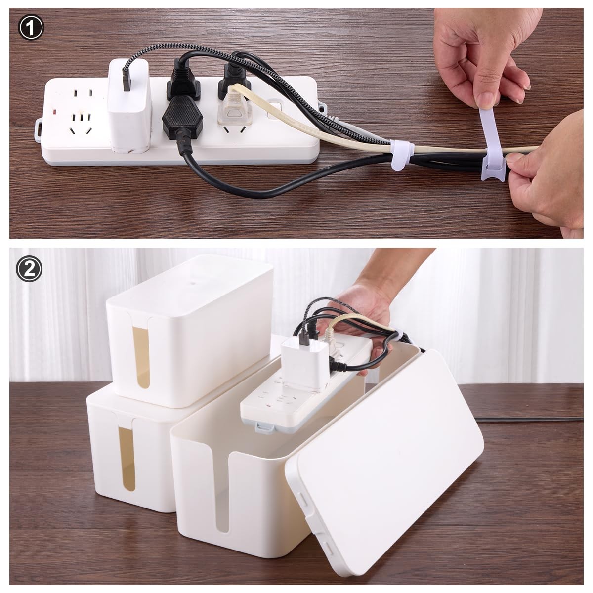 3 Pack Cable Management Box with 18 PCS Set - Large & Medium Small Organizer to