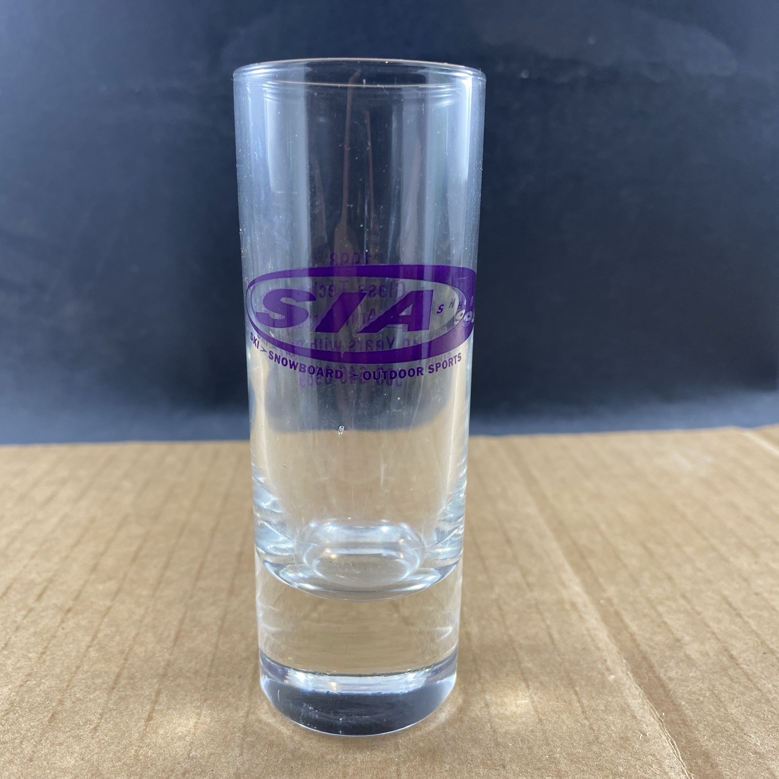SIA Snowboard Outdoor Sports 4in. shot glass, COMB SHIP $1