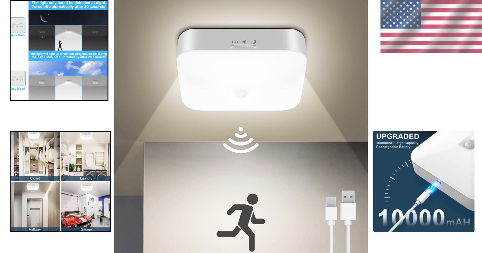 Wireless Rechargeable Ceiling Light with 500LM Brightness - Perfect for Closets