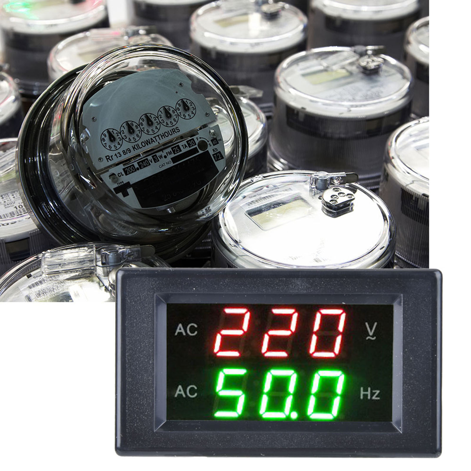 Generator Double Display Digital AC Voltmeter Frequency Meter Testing Black
