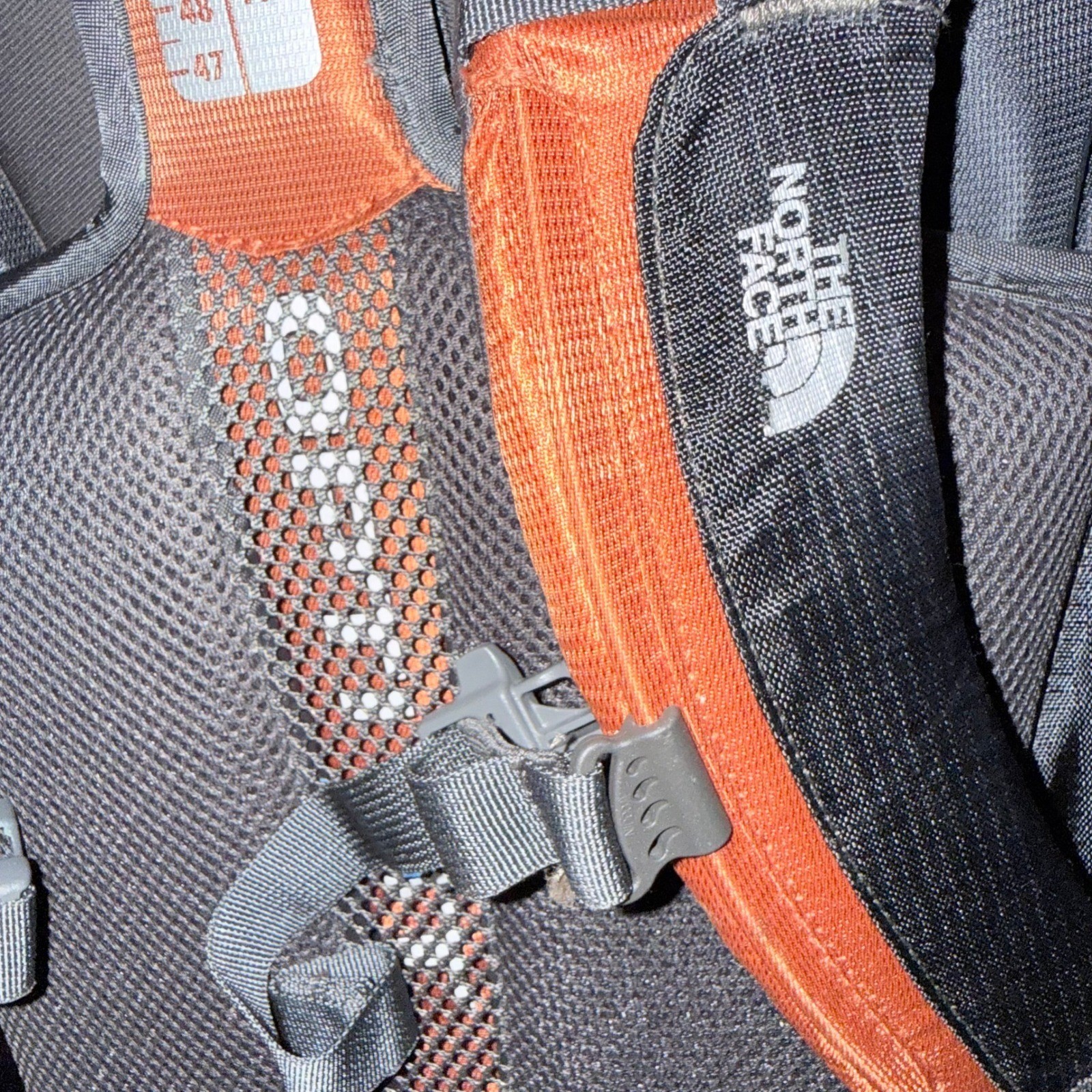 North Face Terra 65 65L Hiking Backpack Orange Gray Internal Frame Camping Pack