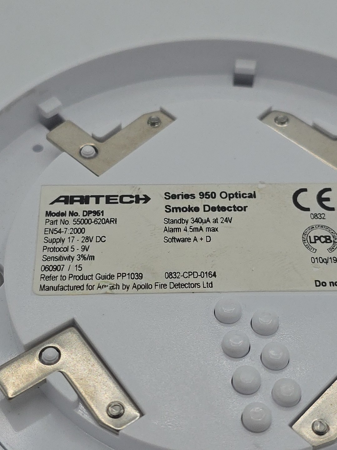 ARITECH OPTICAL SMOKE DETECTOR 950 DP961 SMOKE SENSOR DETECTOR