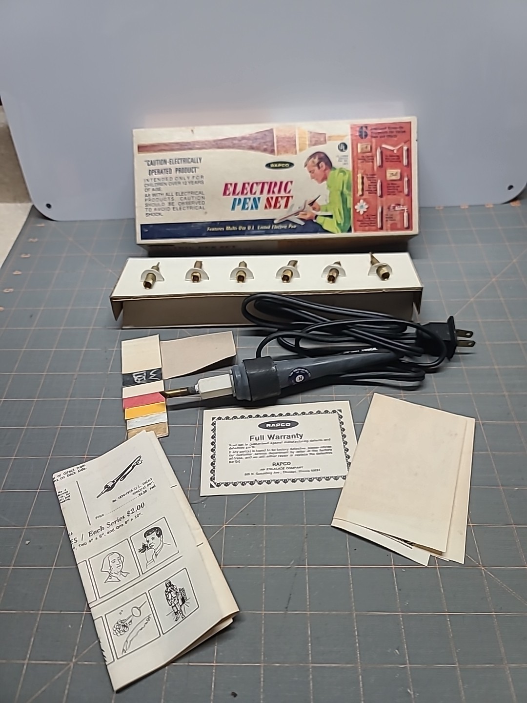 Vintage Rapco Electric Pen Set 6 Tips 110 Plug No 6557 Complete Hobby Soldering