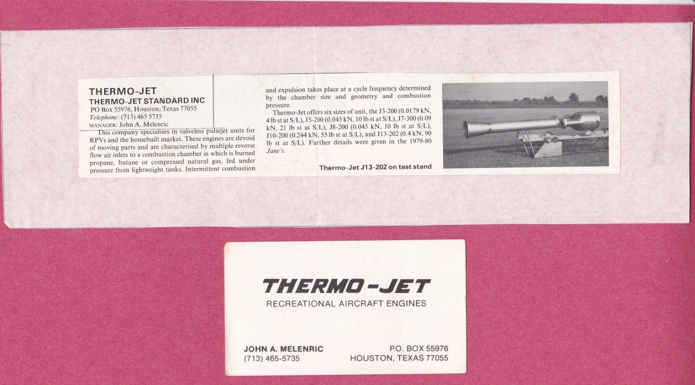 VTG Thermo-Jet Pulse Jet Engine Inventor Documentation & Information, no engine