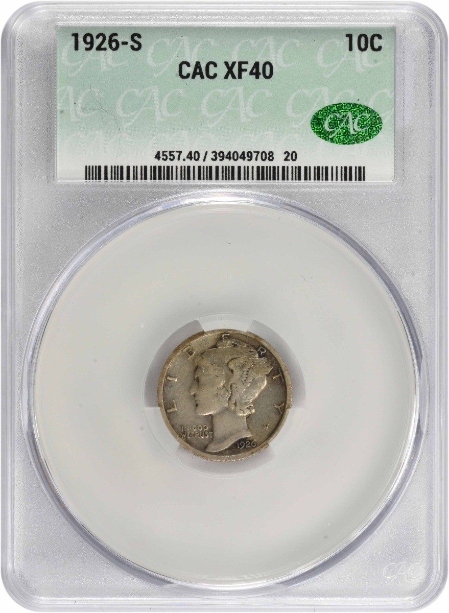 1926-S Mercury Silver Dime EF40 CACG