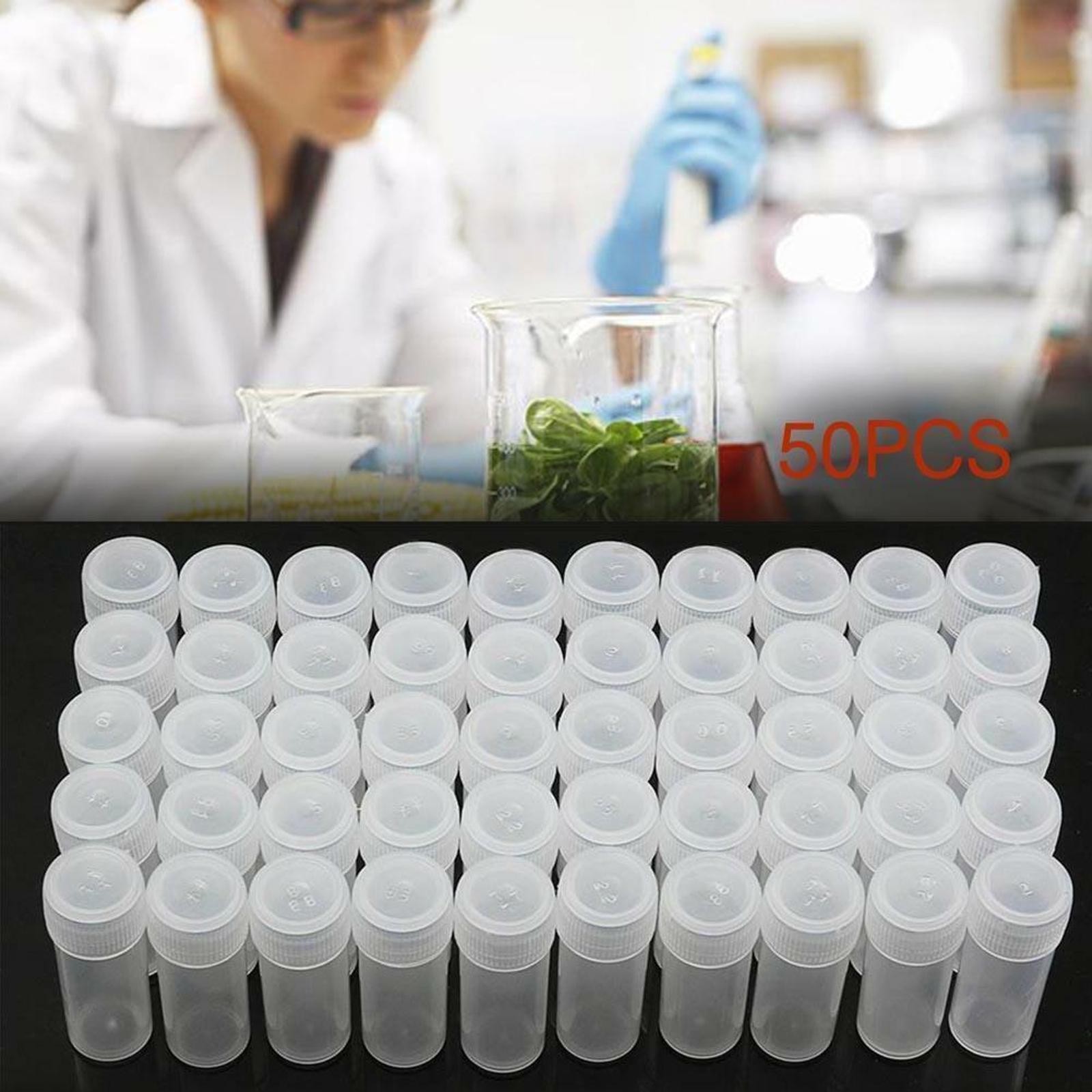 50Pcs 5ml Volume Plastic Small Bottle Vial Storage Container Sample Collection k