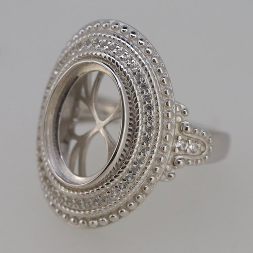 Sterling Silver Semi Mount Ring Setting Oval OV 14x10mm Cabochon White Solid