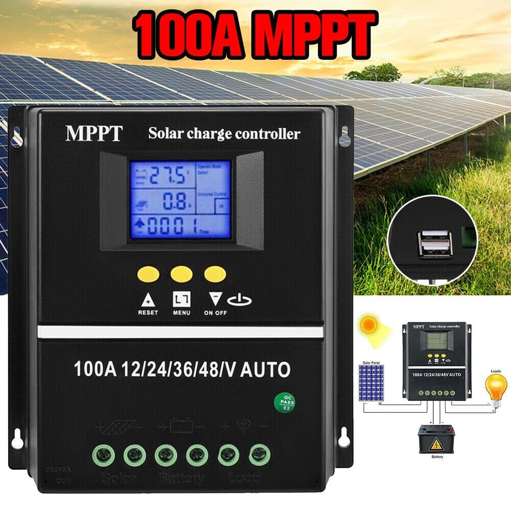 2pcs 100A MPPT Solar Charge Controller Tools 12V/24V/36V/48V LCD Dual USB
