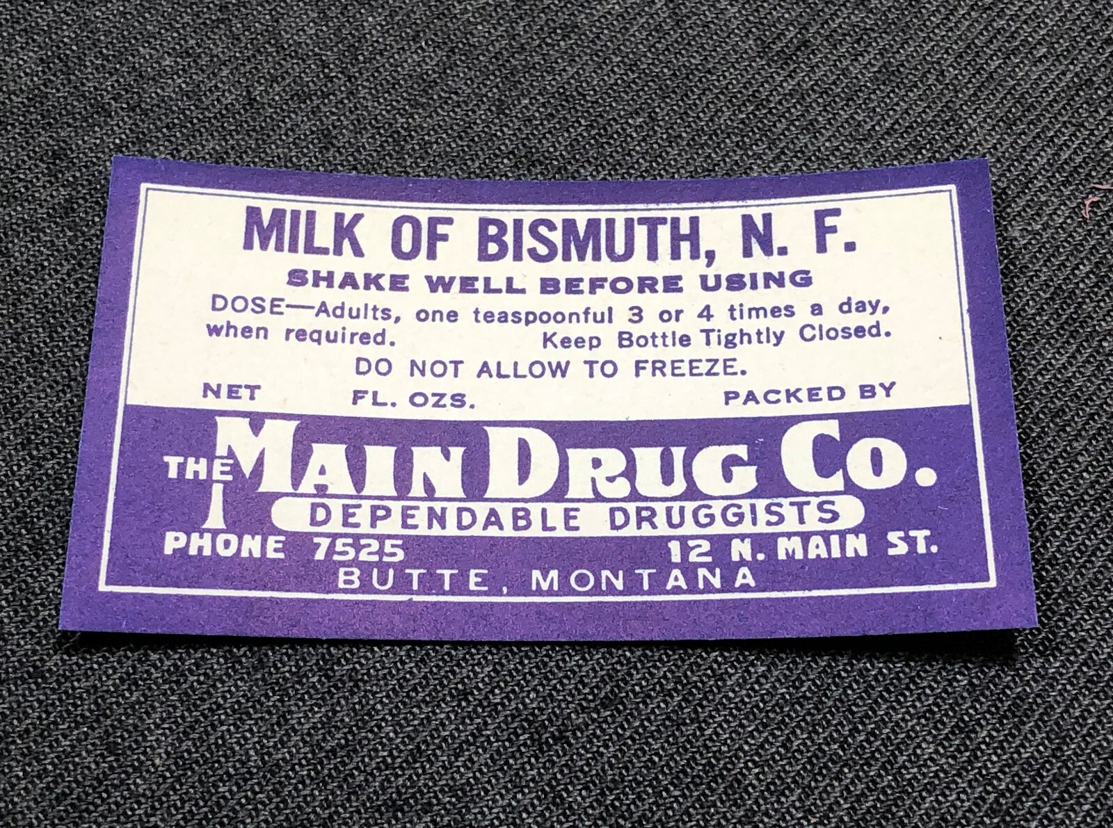 Vintage Unused Milk of Bismuth Bottle Label Apothecary Medicine Pharmacy Montana