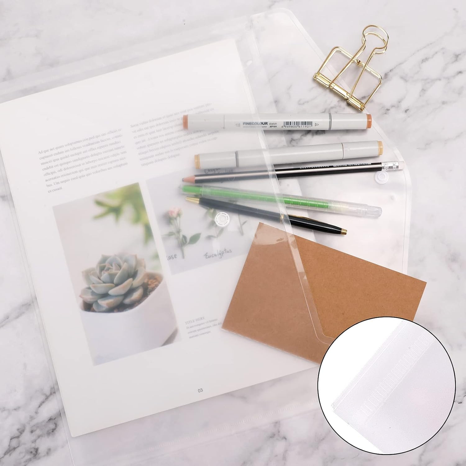 50Pcs Plastic Envelopes with Button Snap Closure, Clear Poly Folders for