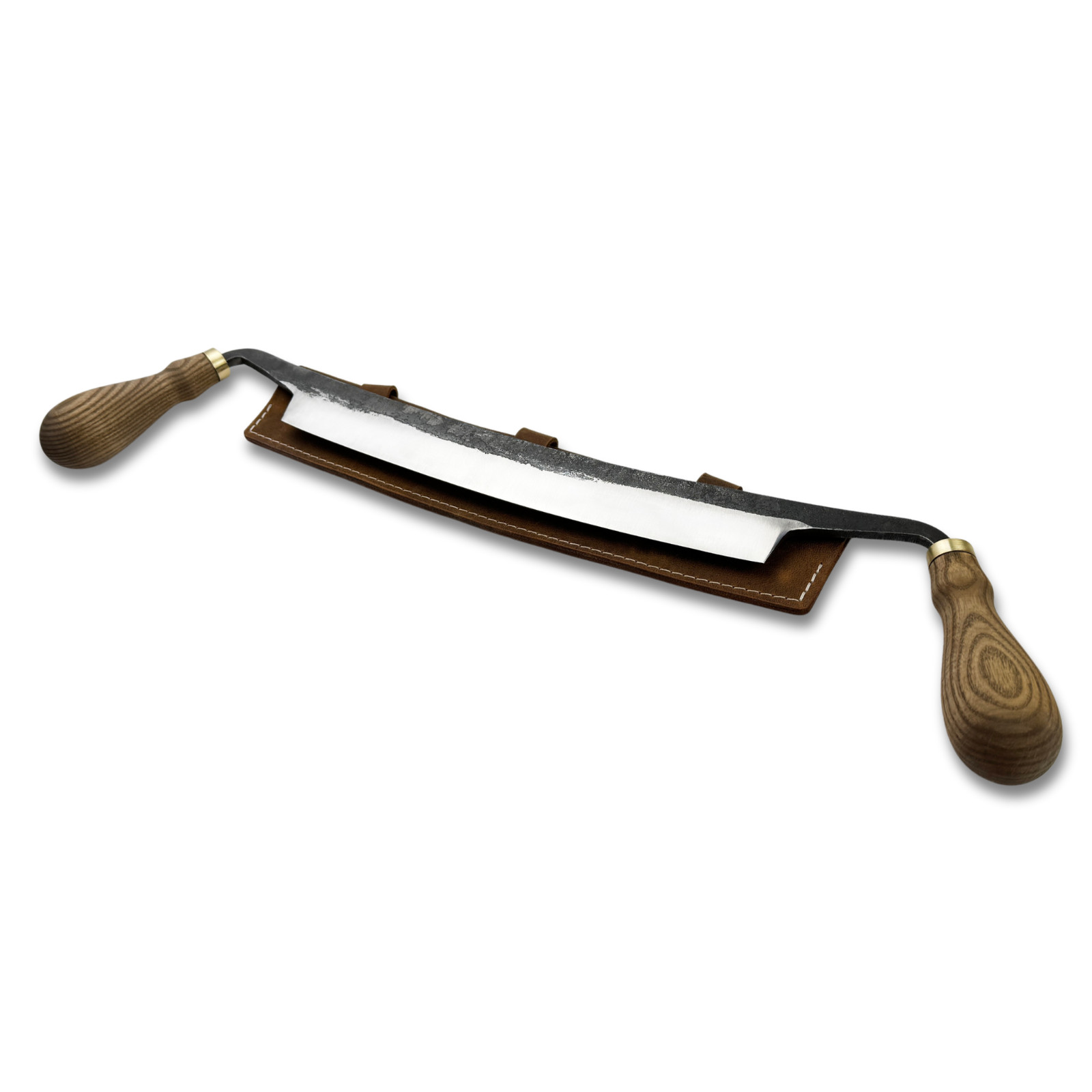 Forged Drawknife with Sheath – Carbon Steel Blade, Ash Handle, Woodworking Tool.