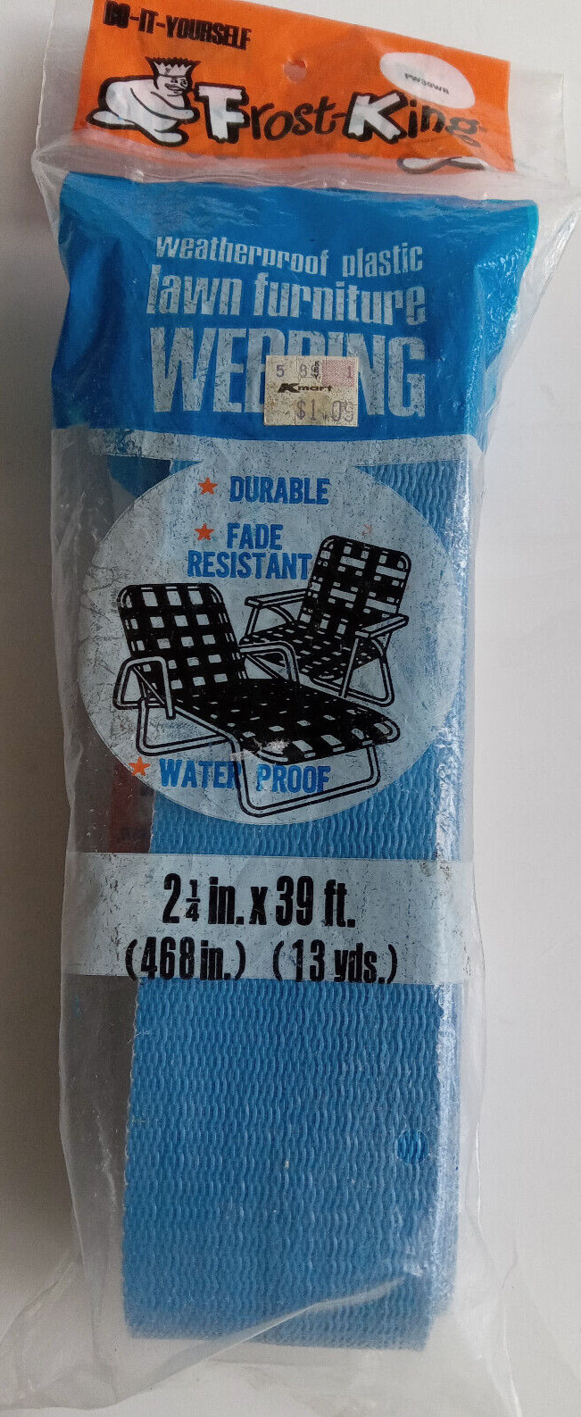 NOS Vtg Frost-King Lawn Furniture Webbing, 39 Feet, BLUE,  Unopened
