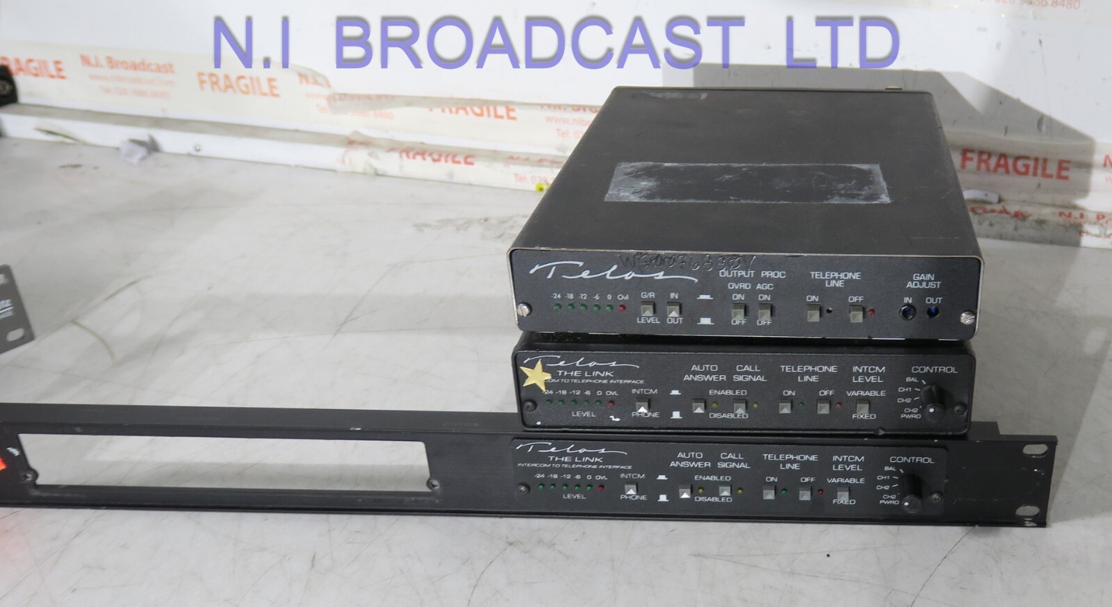 3x telos units with 2x intercom to telephone interface  sold as shown,