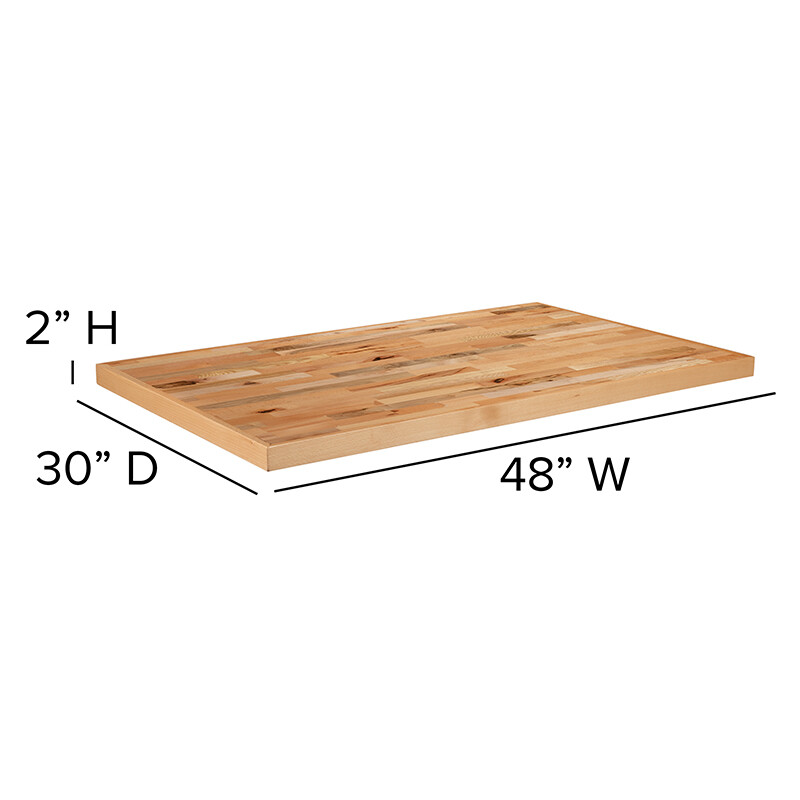 30'' x 48" Rectangular Butcher Block Style Restaurant Table Top in Solid Wood