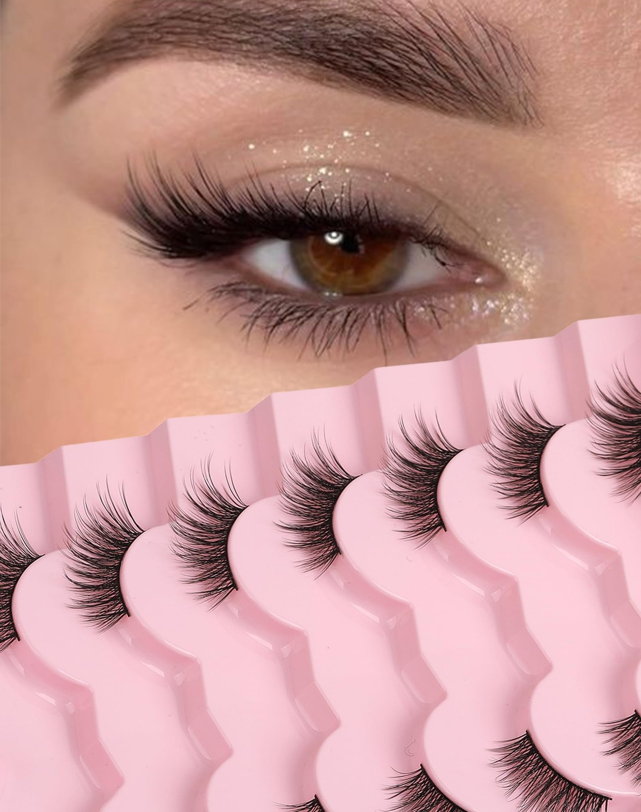 Half Eyelashes Cat Eye Lashes Wispy End False 1 pair (Pack of 7), Black