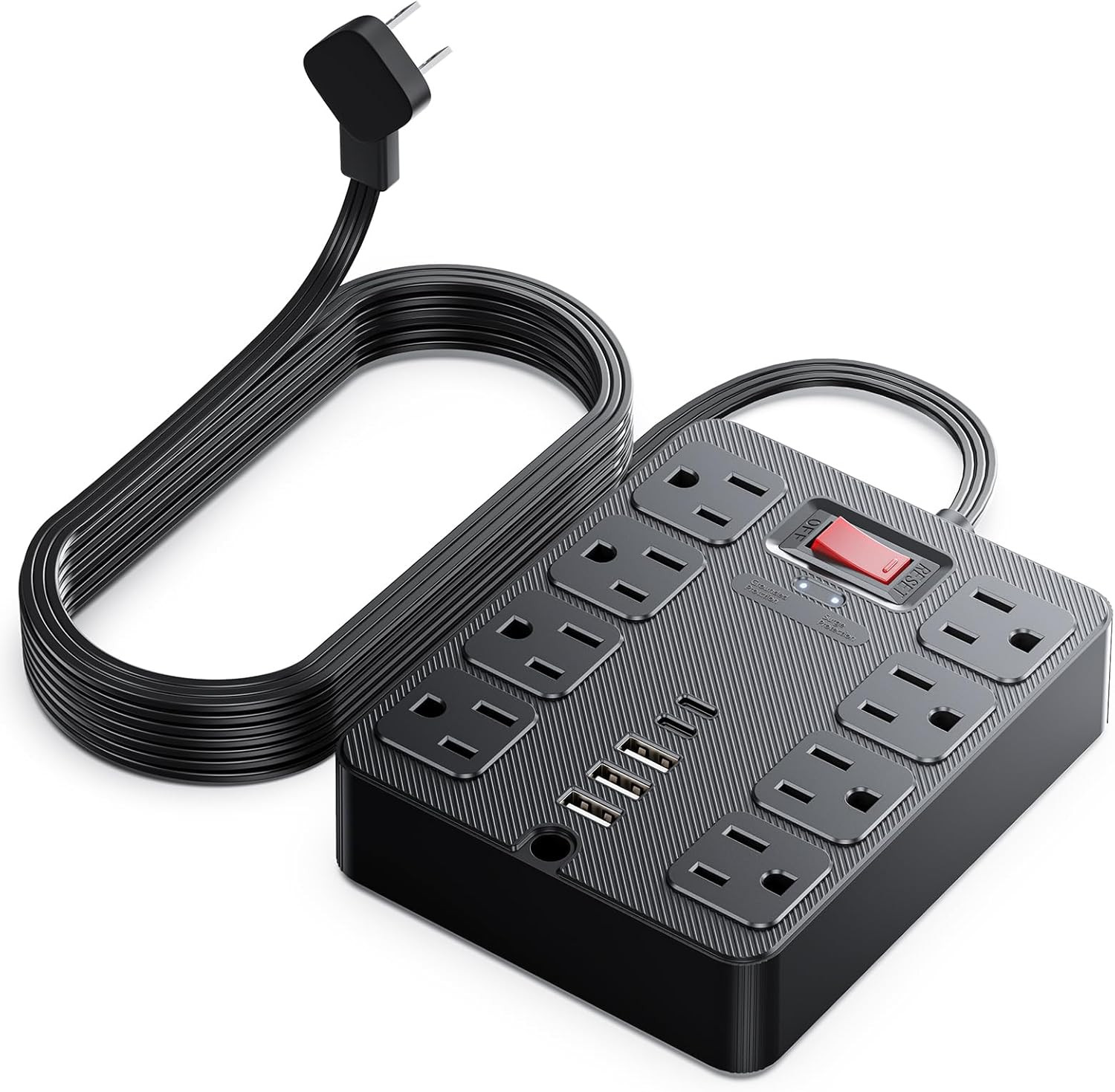 13 in 1 Surge Protector Power Strip Flat Plug 8 Widely AC Outlet 3 USB Ports,125
