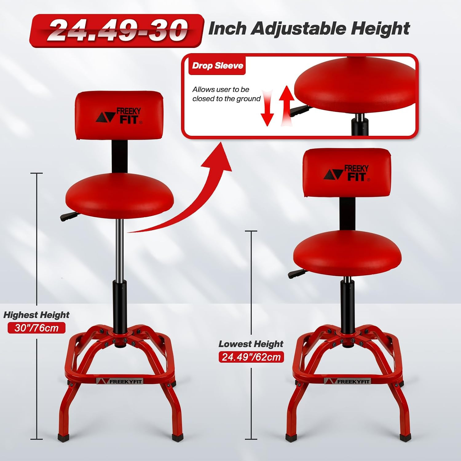 Shop Stool with Backrest, Mechanic Garage Stool for Workshop, Adjustable Shop St