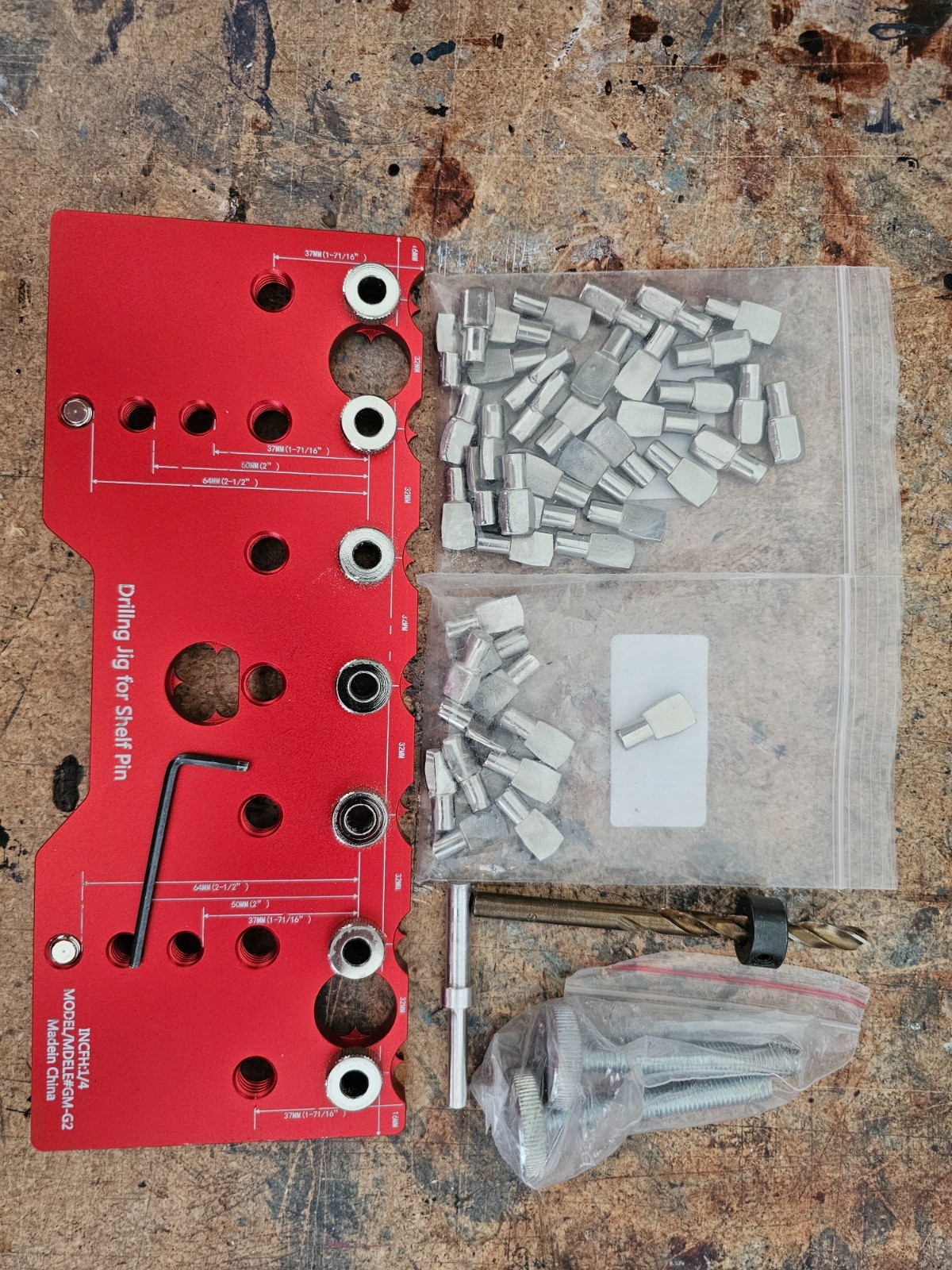 Shelf Pin Jig 1/4 Inch 5mm Shelf Pin Drilling Guide Precise Cabinet w/ Pins