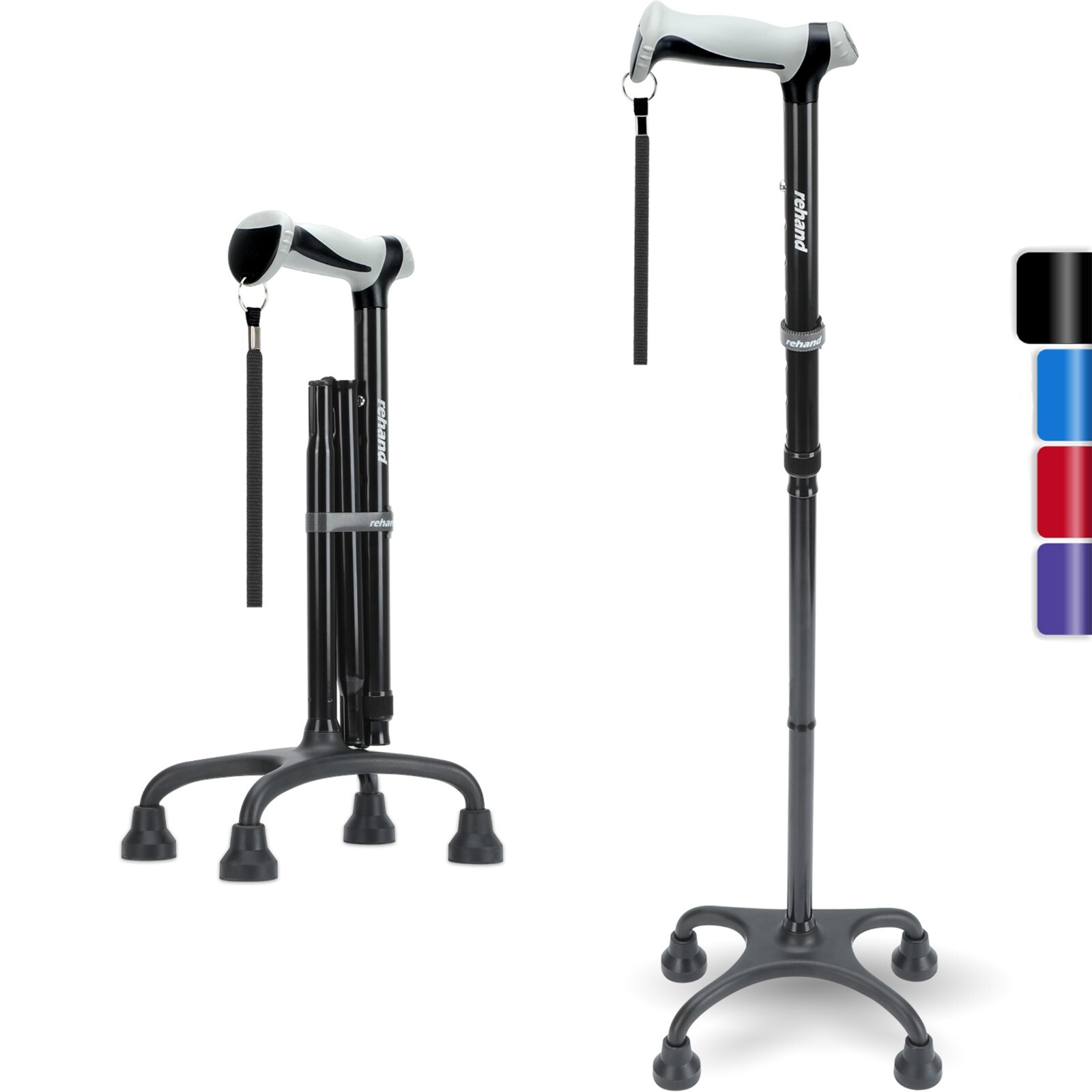 Quad Cane,4-Pronged Base Extra Stability Ergonomic Handle Adjustable Foldable