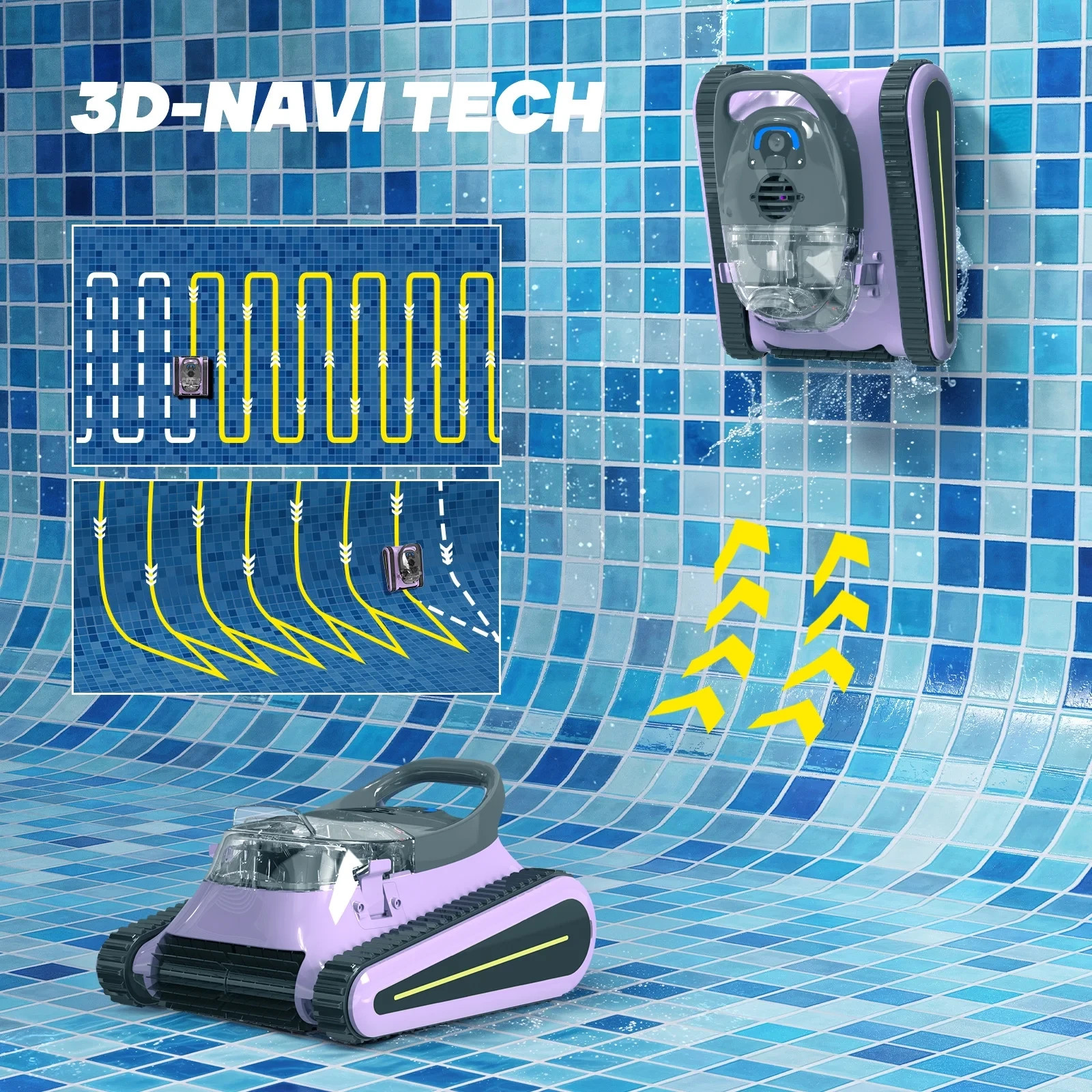 Seauto Cordless Robotic Pool Cleaner Sonar Navigation Wall Climbing APP Support