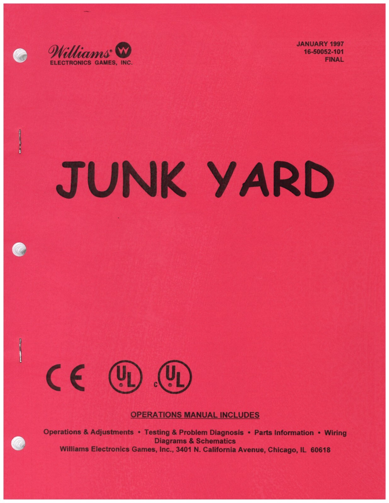 Williams Junk Yard JUNKYARD  Pinball Machine Manual 156 Pages BRAND NEW!