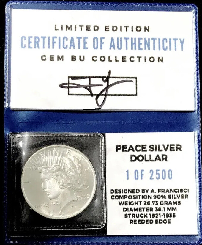 ⭐️1923 PEACE DOLLAR FLAWLESS GEMBU COLLECTOR SEALED VERY RARE⭐️90% PURE SILVER