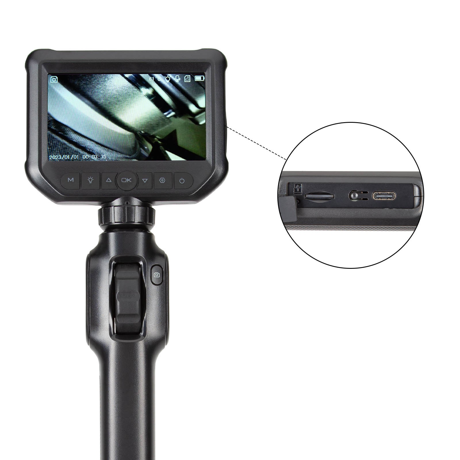 Two-Way Articulating Borescope Camera with Light With Light Snake Scope Camera