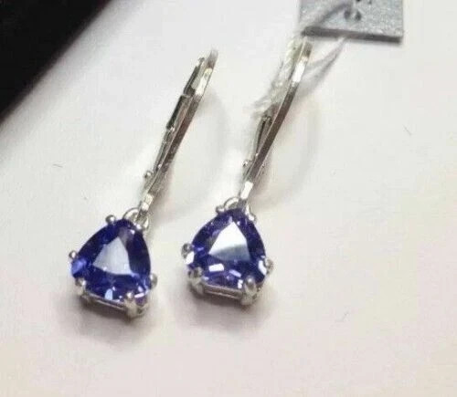 2Ct Trillion Cut Blue Tanzanite Drop Earrings Lab-Created 14K White Gold Plated