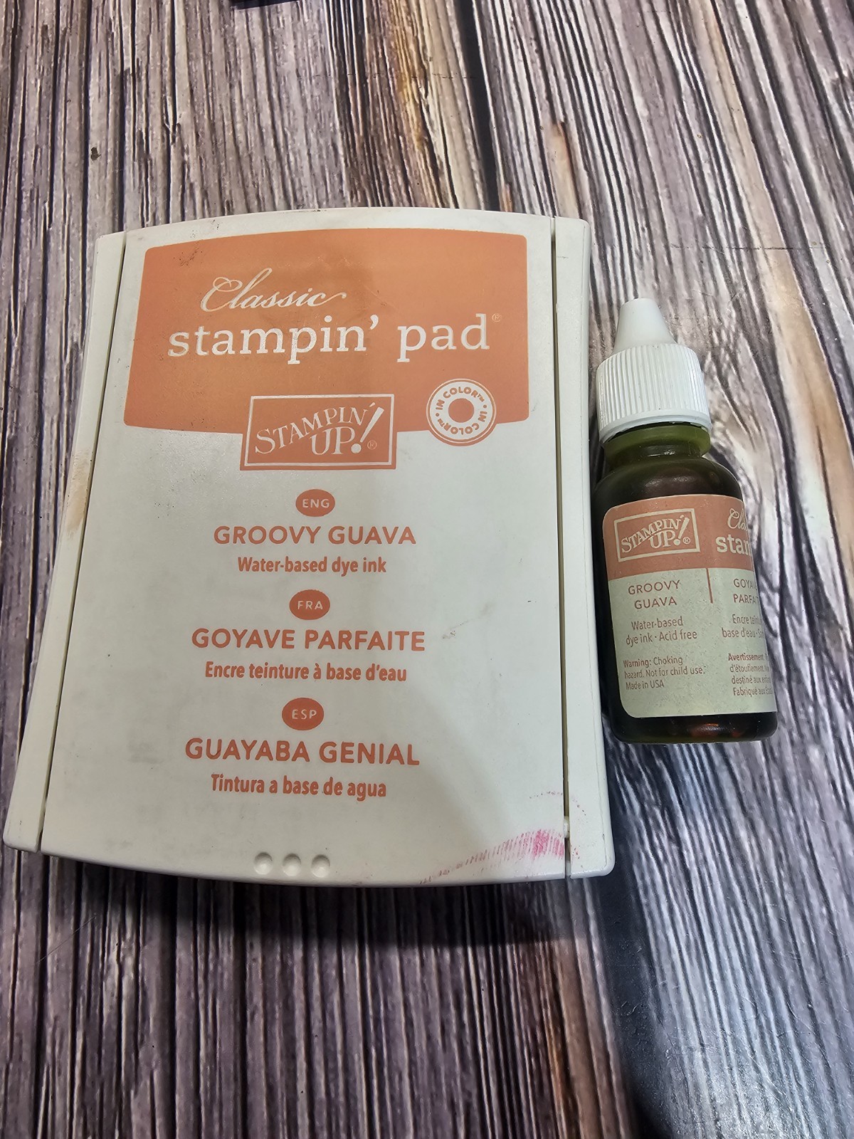 STAMPIN' UP! GROOVY GUAVA Classic Ink pad & FULL REFILL Old Style LINEN