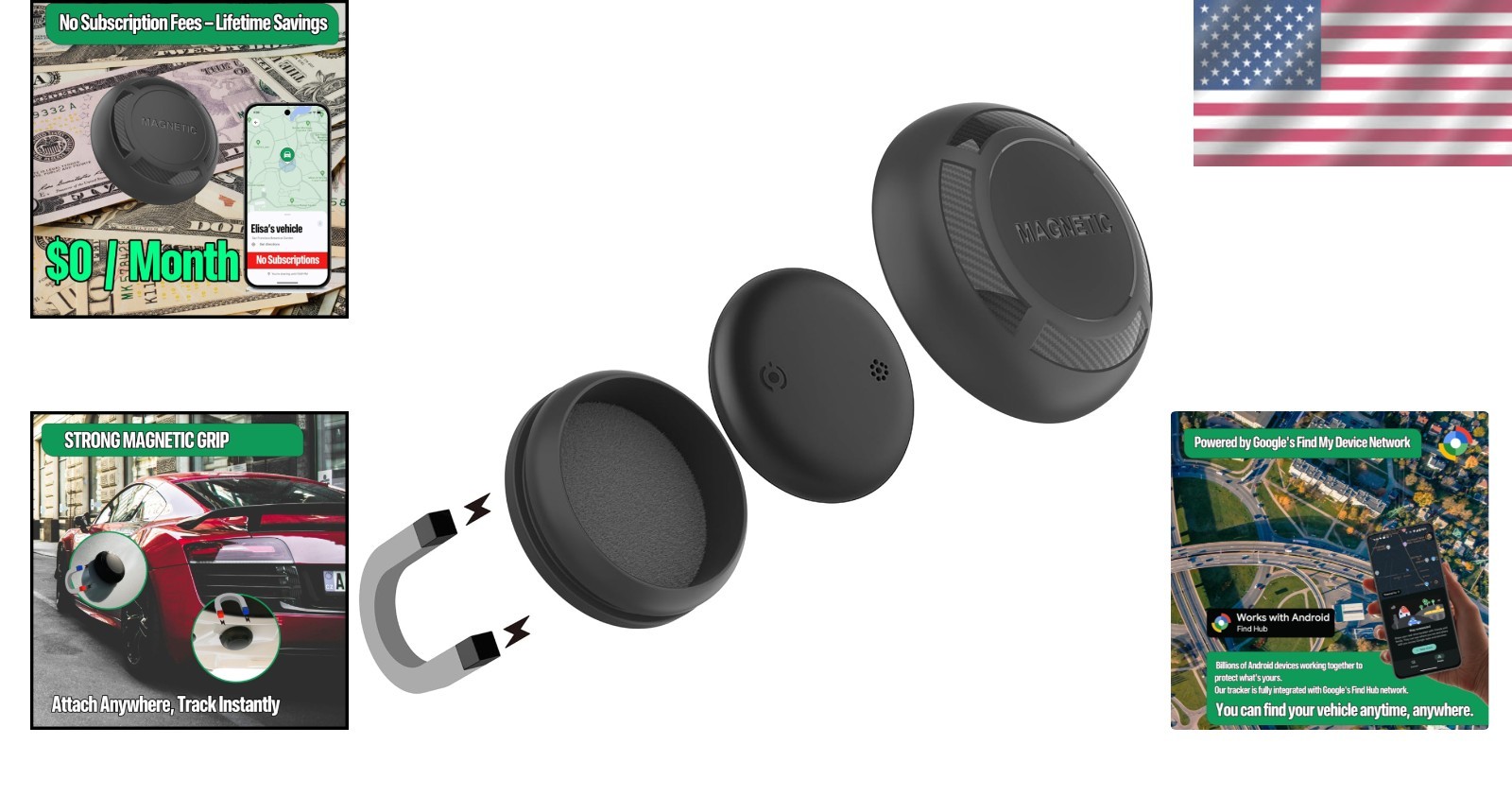 Magnetic Hidden GPS Tracker for Vehicles - Android, No Subscription, Long Bat...