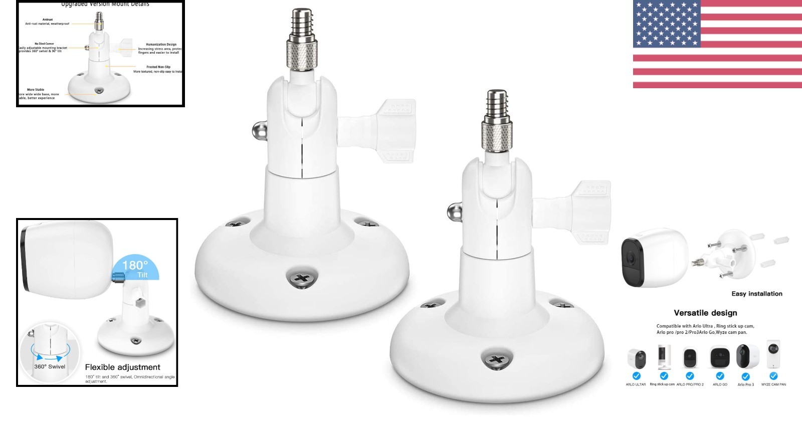 Rotatable Wall Mount for Arlo Essential & eufy Cameras - Waterproof Design
