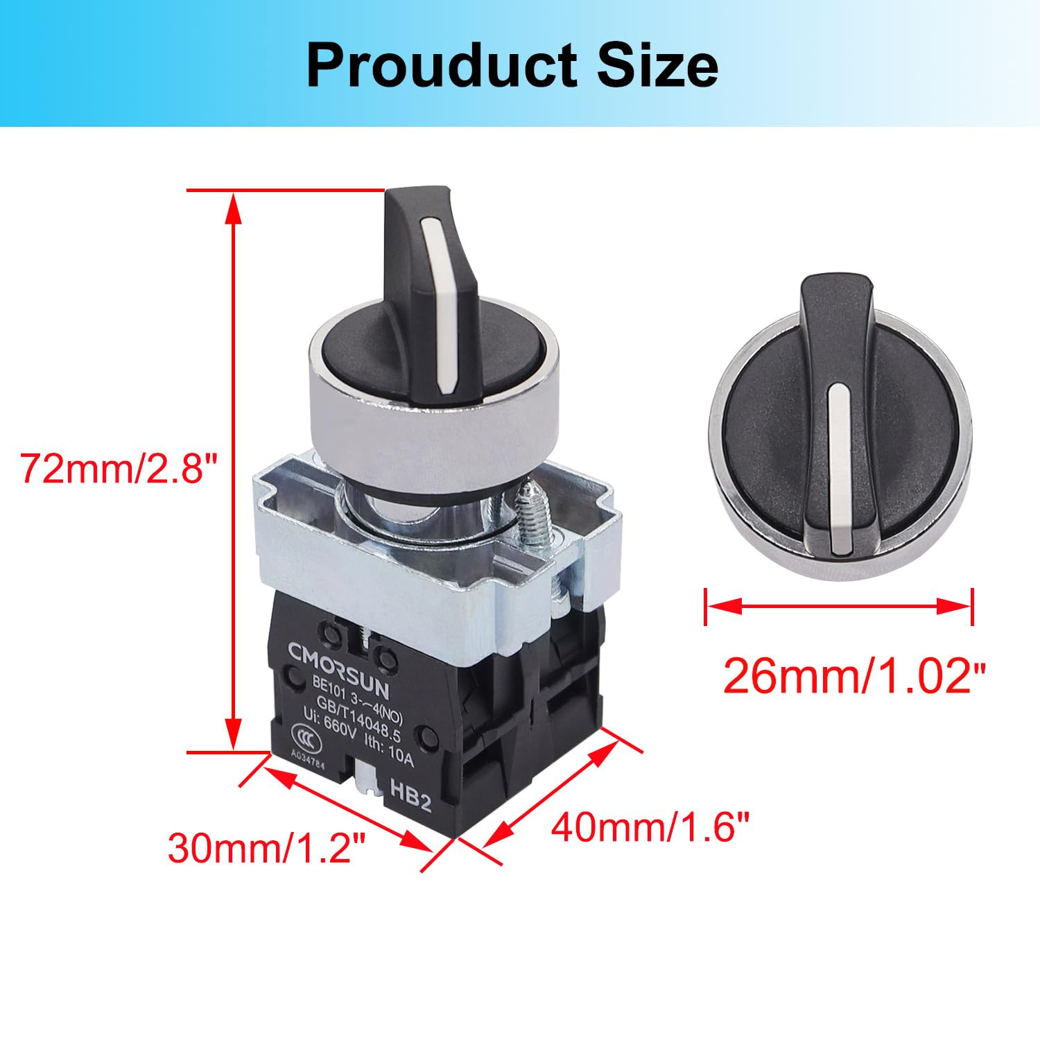 2 Pack 22Mm 3 Position Maintained Selector Switch, 2NO 10A 440V Latching