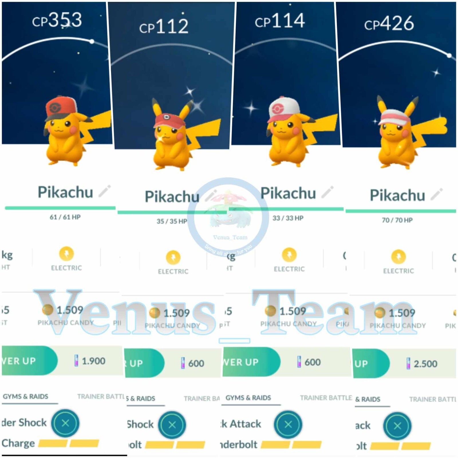 Pokémon Go ✨Shiny Pikachu Hilbert, Hilda, Nate, Rosa Hat✨Trade or P T C 20k Dust