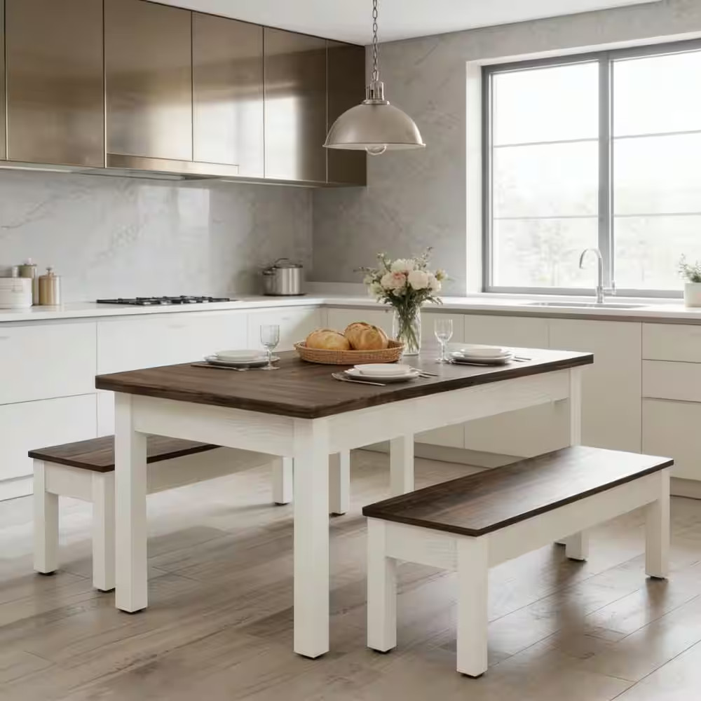 Roesler 3-Piece Rectangle Brown Wood Top Dining Table Set Kitchen Table Set Dine