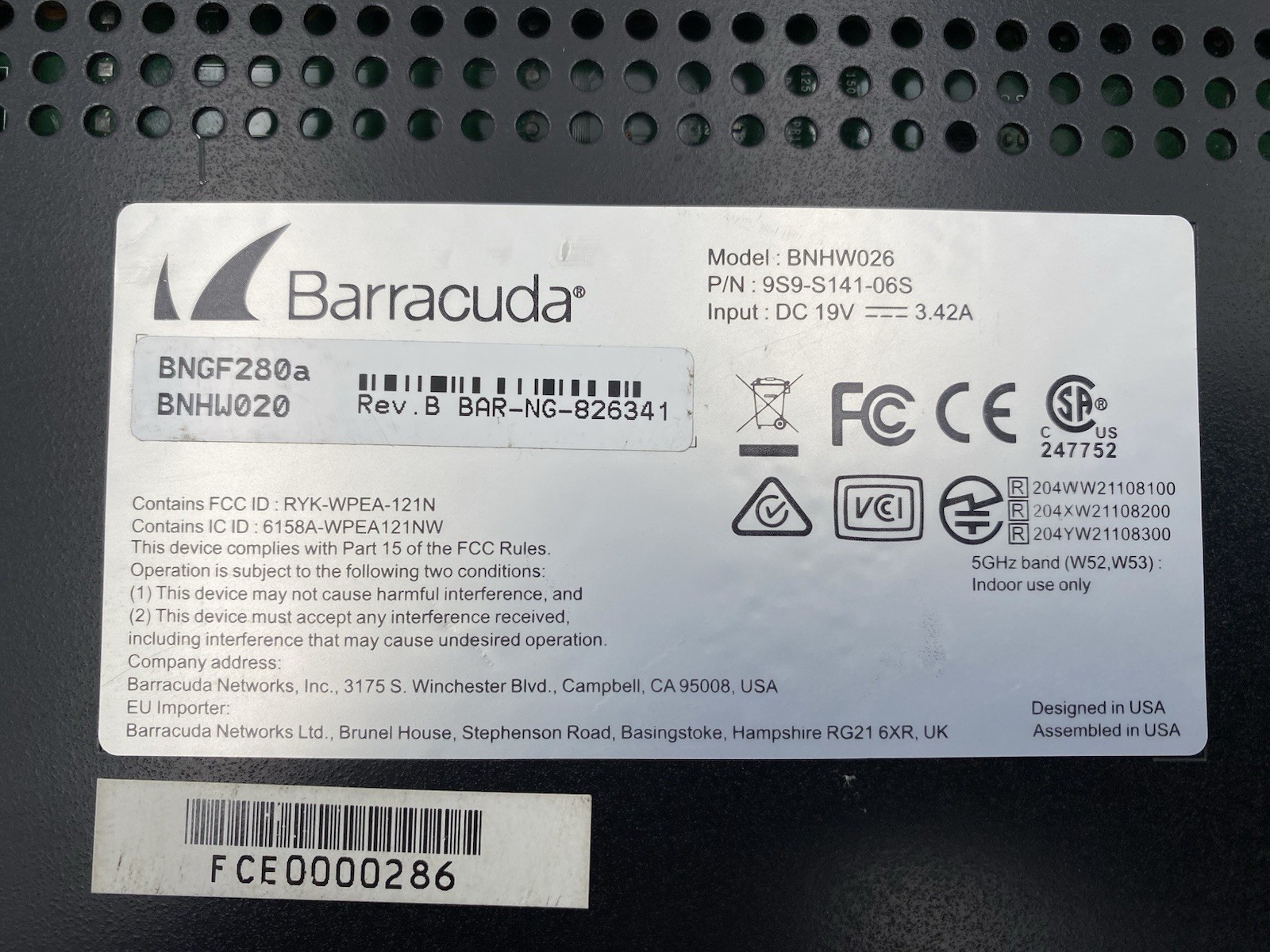 Barracuda CloudGen Firewall F280 BNGF280a REV B NextGen VPN Security Appliance
