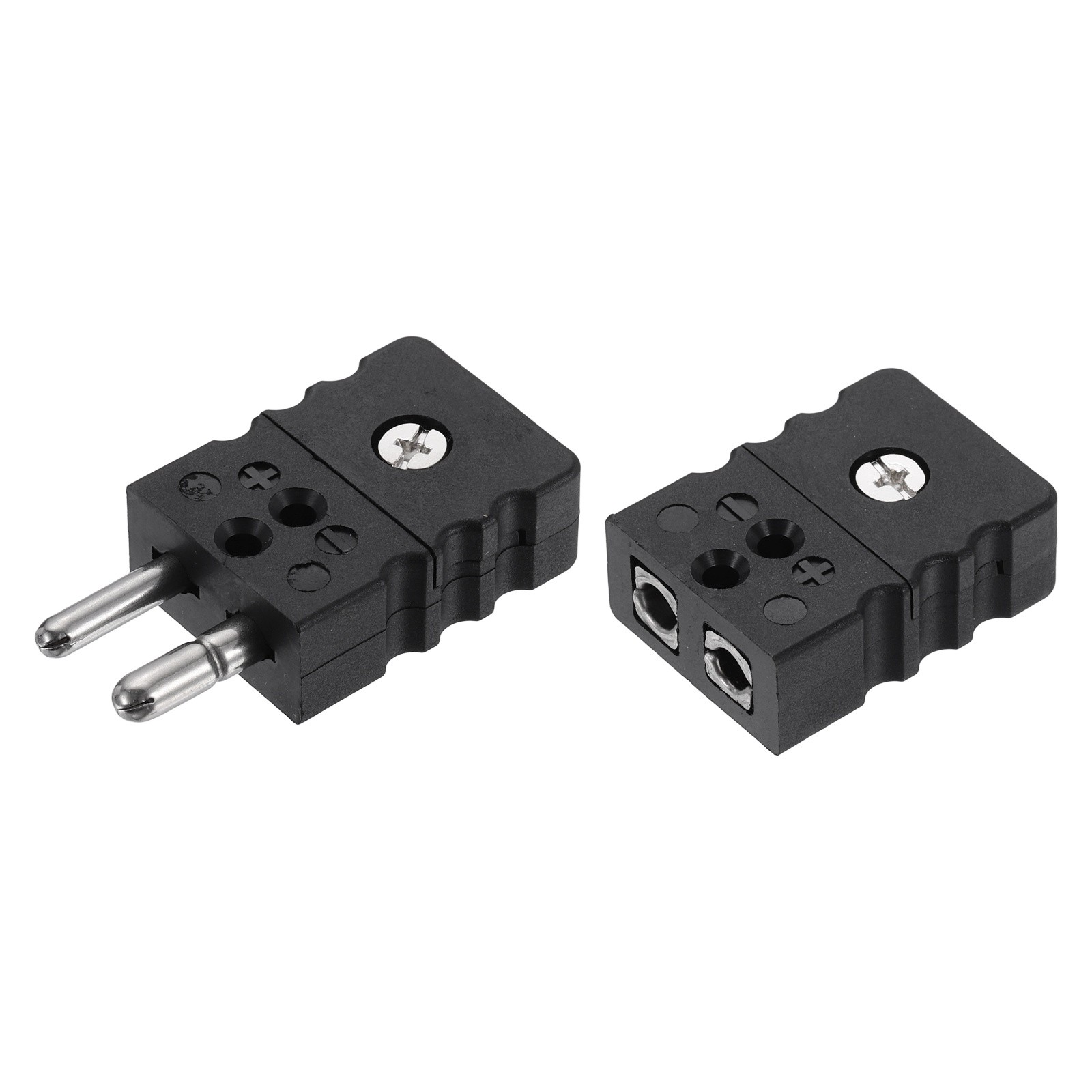 J Type Thermocouple Wire Connectors Female Plug Adapter Round Pin Black 1Set