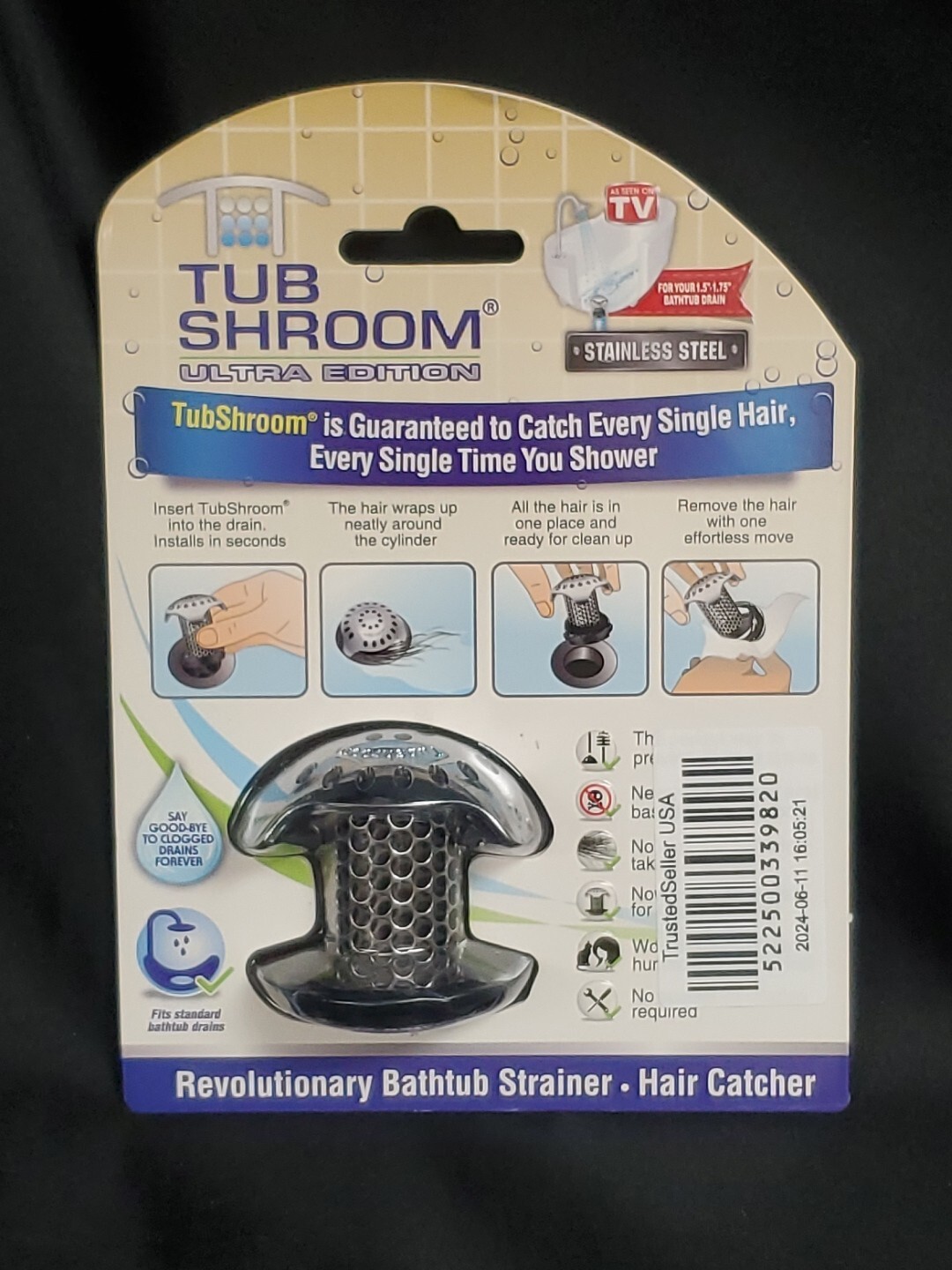 Tubshroom TSULT1X95 Ultra Edition Tub Drain Protector Hair Catcher NEW Sealed
