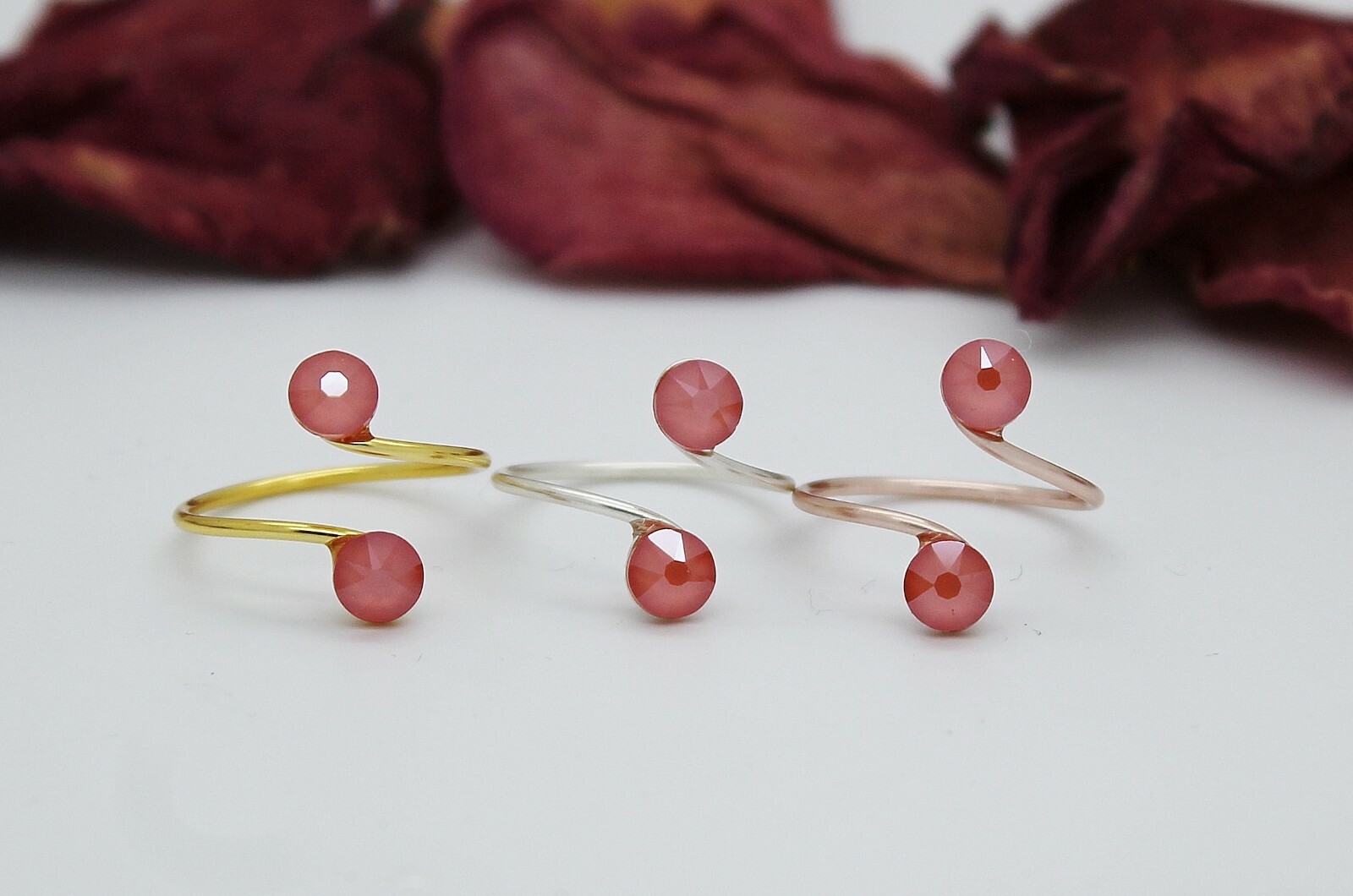 Adjustable Toe Rings Choose a Finish made with Light Coral Swarovski Elements