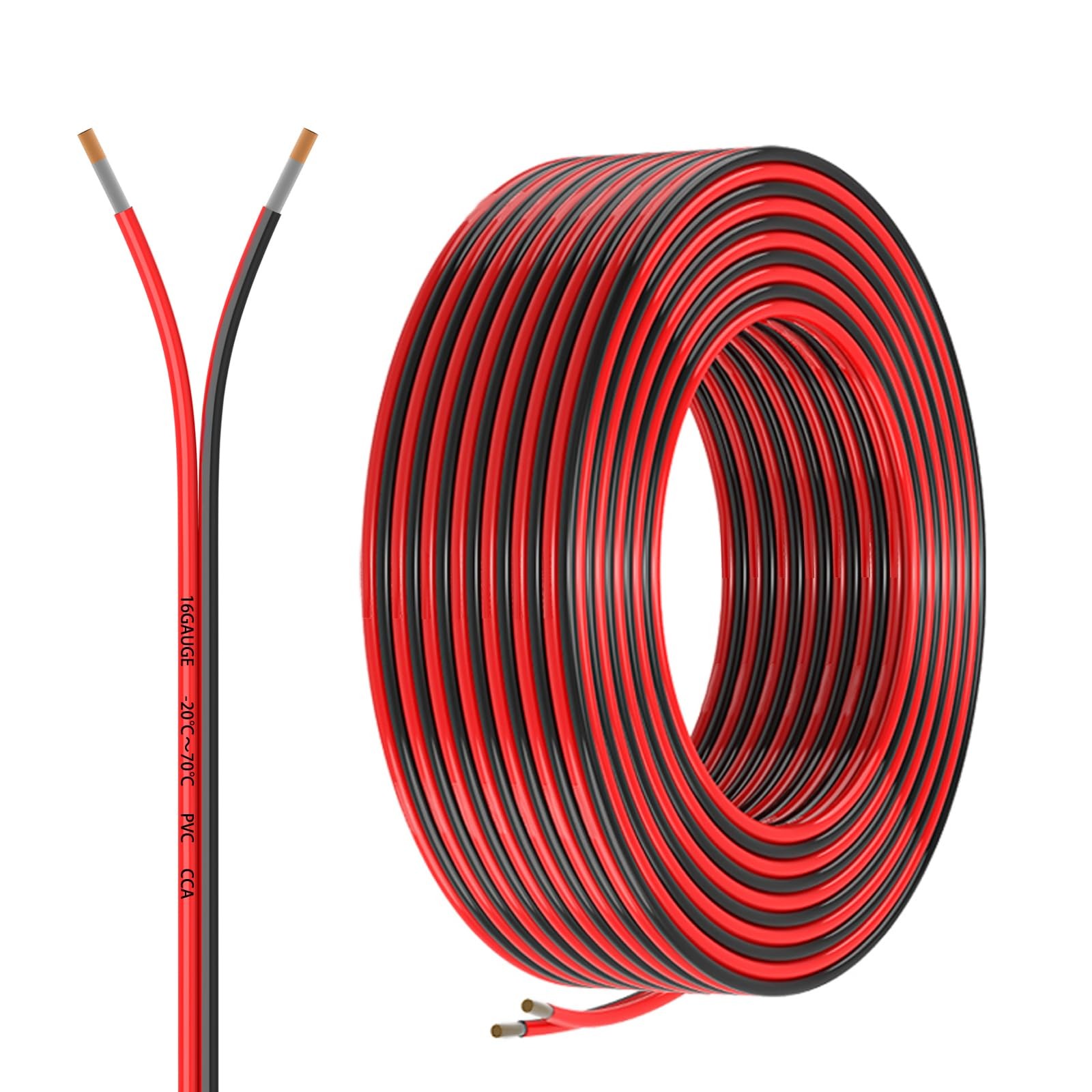 16 Gauge 2 Conductors 30FT Electrical Wire, Red Black Cable, 30FT, Red,