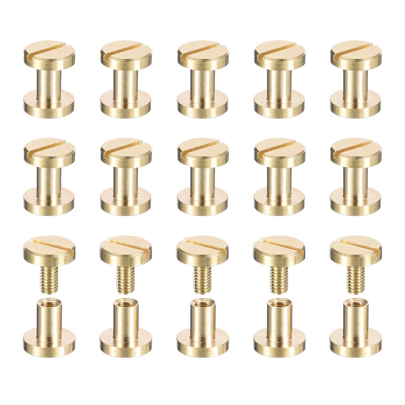 30Pack Brass Chicago Screws, 6x8mm Post Nail Stud Rivets for Leather Craft