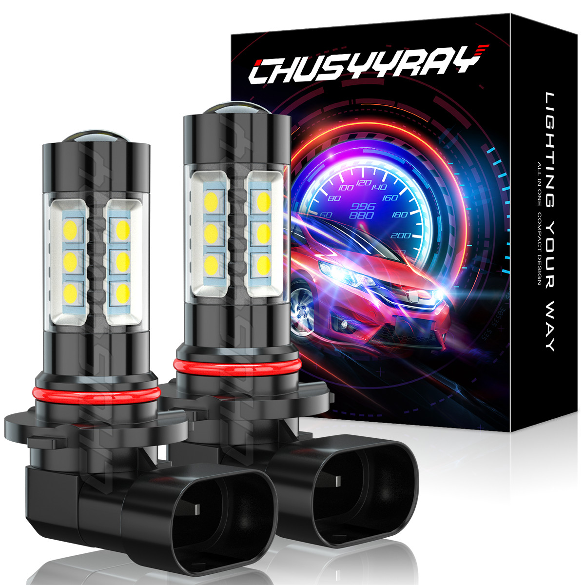 2X 4-Sides 9145 9140 H10 LED Headlight Fog Light Bulb 30W 6000K Super White Kit