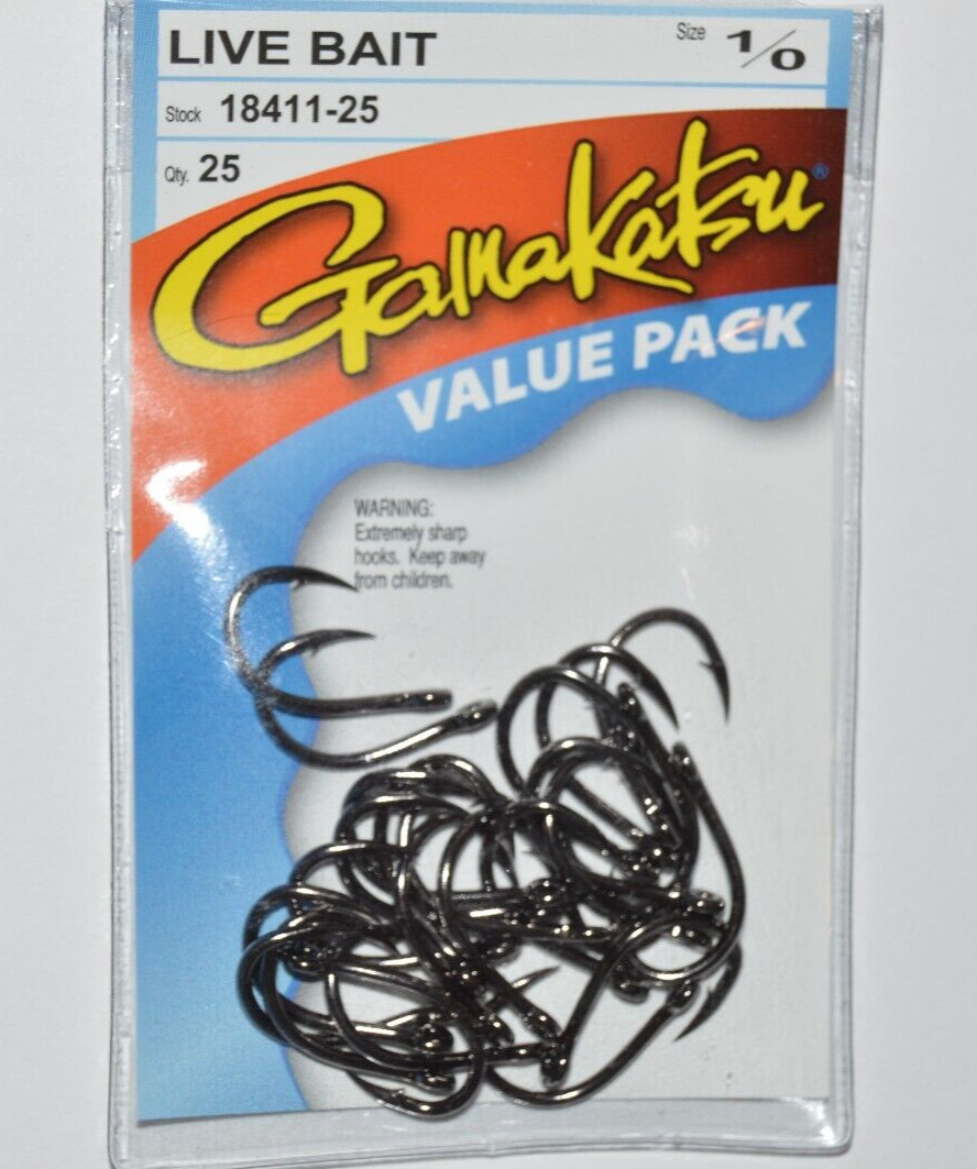 gamakatsu live bait hooks 1/0 value pack 18411-25 versatile strong saltwater