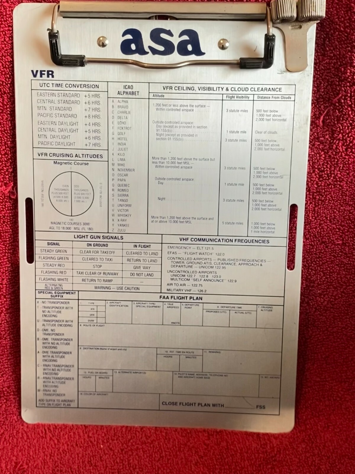 ASA PILOT VFR CLIPBOARD METAL MEASURES 9.5"H X 6.5"W