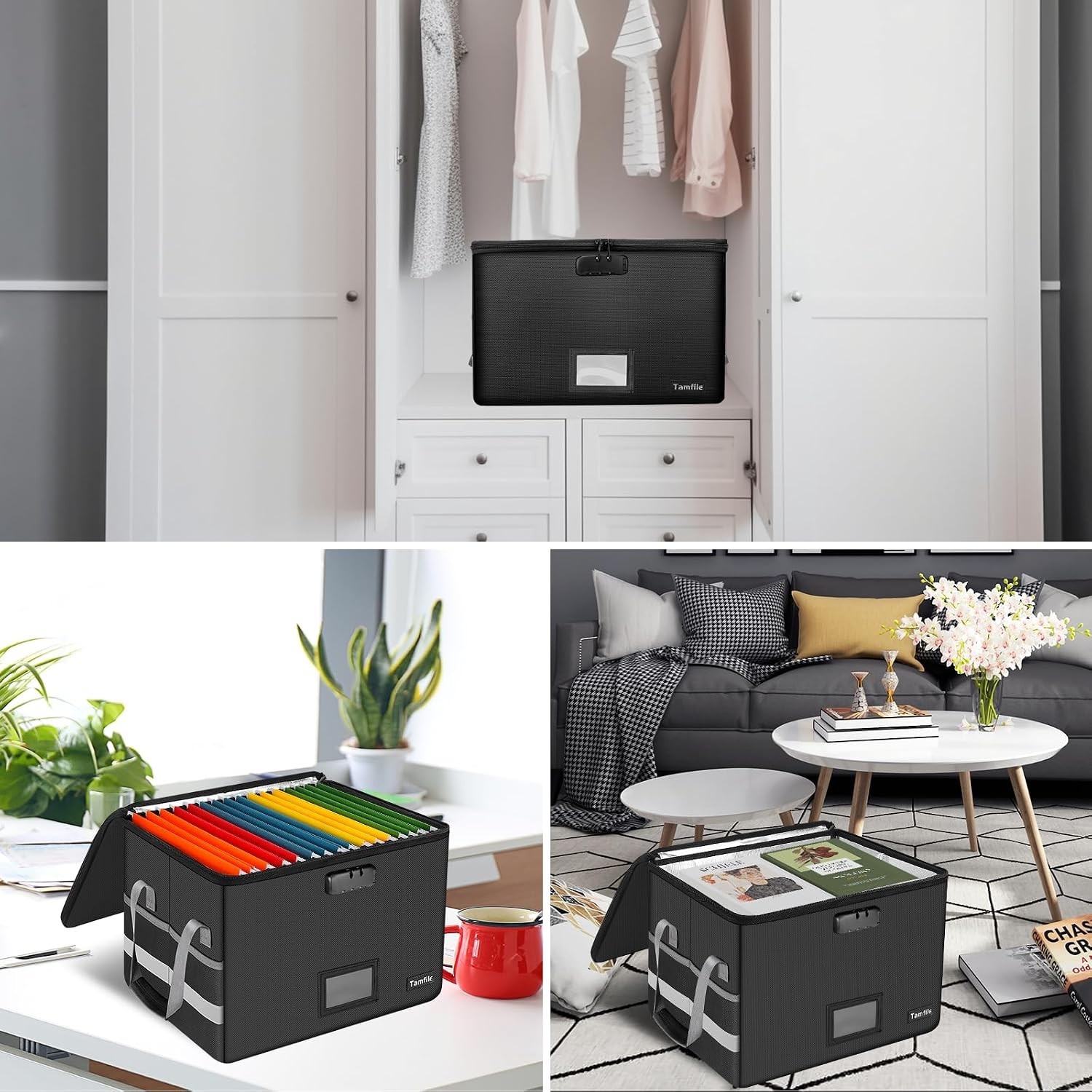 Tamfile Large File Box with lock, 5200°F Fireproof File Box for Documents fire